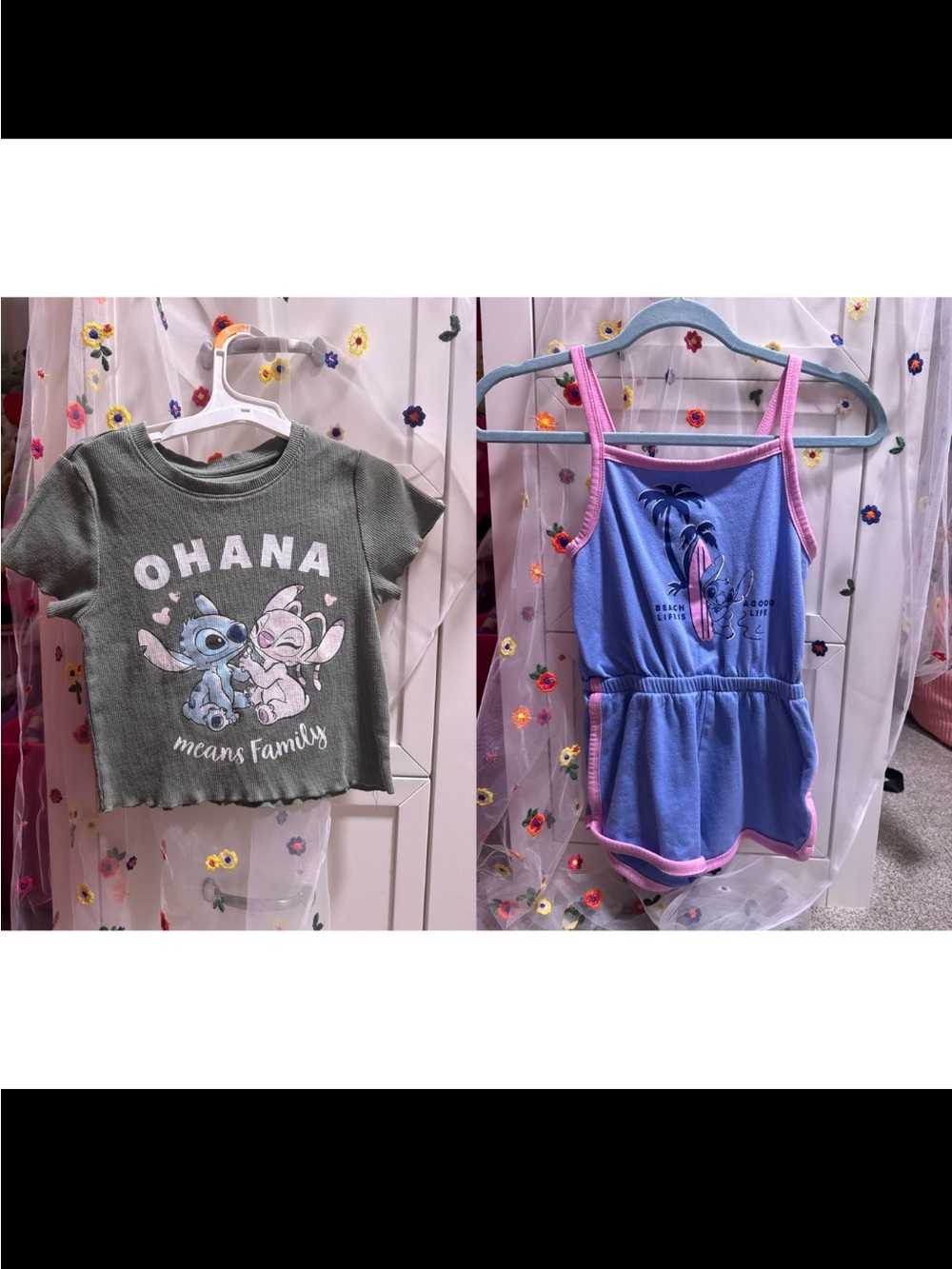 Disney Stitch Girls Size 7/8 Summer Outfit Bundle Shirt & Romper